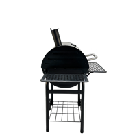 Barbecue au charbon de bois NL Premium avec revêtement en poudre de fer, table latérale et roues, pour usage extérieur en jardin et fêtes, personnalisable