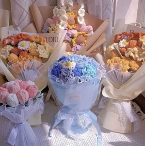Venta al por mayor de flores artificiales de ganchillo a mano, <span class=keywords><strong>ramo</strong></span> de San Valentín, decoración de graduación, rosa, tulipán tejido para regalos decorativos - Product Image 3