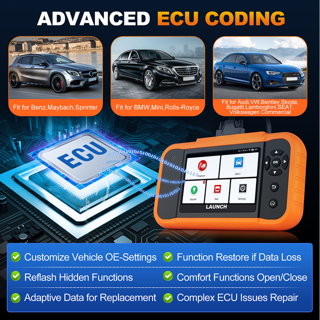 LAUNCH X431 Creader ELITE 2.0 BBA FGC Car Diagnostic Tool Auto OBD OBD2 Scanner All System ECU Coding Bi-Directional Free Update