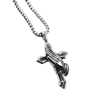 Unisexe classique européen américain rétro mode prière main en acier inoxydable Zircon charme collier argent perle chaîne géométrique
