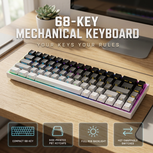 คีย์บอร์ดแบบกลไกขนาดกะทัดรัด คีย์บอร์ดแบบมีสาย 68 ปุ่ม แบบถอดเปลี่ยนได้ RGB Backlit ปุ่มกด PBT พิมพ์ลายด้านข้าง สวิตช์สีฟ้า OEM - Product Image 1