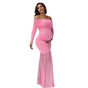 Vestido largo de maternidad para sesión de fotos, <span class=keywords><strong>ropa</strong></span> de mujer <span class=keywords><strong>embarazada</strong></span>, vestido de fotografía de <span class=keywords><strong>boda</strong></span> para fiesta con hombros descubiertos - Product Image 5