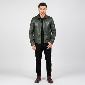 2026 Fashion Designs Boys Classic <b>Jacket</b> Leather <b>Jacket</b> for Men <b>Slim</b> <b>Fit</b> Green Color Leather <b>jacket</b> for men - Product Image 1