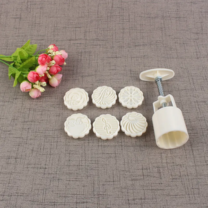 Moule <span class=keywords><strong>à</strong></span> gâteau de lune 75g avec 6 timbres en forme de fleur, outils de décoration pour la banque, bricolage, biscuit et festival de la mi-automne - Product Image 2