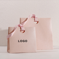 Sacs en carton pour bijoux portables, ruban rose, poignée personnalisée, luxe, personnalisable, réutilisable, sacs cadeaux roses pour les petites entreprises
