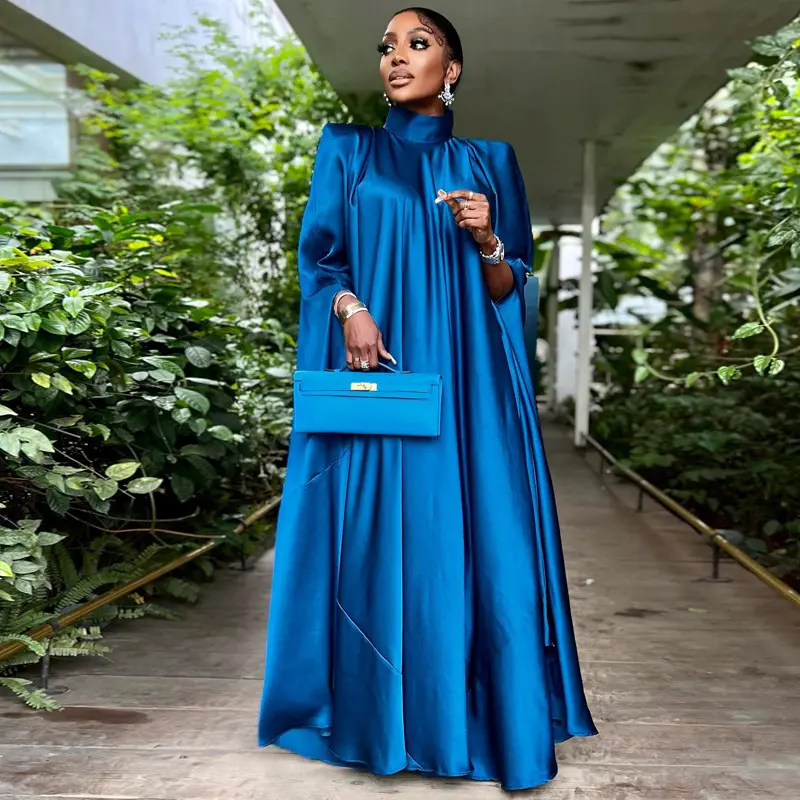 New Fashion Women Muslim Dress Butterfly Sleeves Abaya Dubai Turkey Kaftan Abaya Moroccan Dresses Luxury Satin Fabric OEM