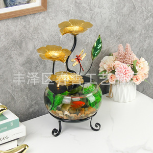 Pecera de escritorio con fuente de agua, adorno moderno de vidrio y hierro para decoración de hogar u oficina. - Product Image 3
