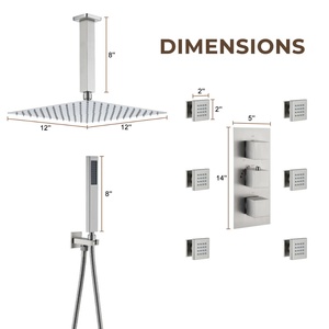 Xinxi Cabezal de Ducha Cuadrado de Zinc de 12 Pulgadas, Montado en la Parte Superior, Oculto, con Tres Funciones, Estilo Americano, para Uso en Hoteles, BXW-026, Diseño Oculto - Product Image 2