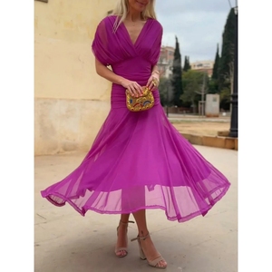 Vestidos de Moda para Mujer con Hombros Descubiertos, Cintura Ajustada, Cuello en V y Falda Amplia - Product Image 3