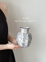 Vase de table en céramique émaillée traditionnelle bleu et blanc style melon oriental 5-30cm – Ornement floral de luxe pour anniversaire, écologique et durable
