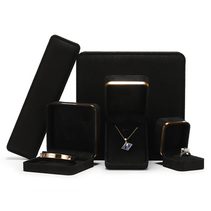 DIGU wholesale ring necklace velvet jewelry box set metal custom black jewelry packaging box