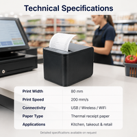Impresora Térmica de Recibos de 80 mm, Impresora POS USB WiFi de Alta Velocidad de 200 mm/s para Restaurantes, Comida para Llevar, Cocina, Venta al por Mayor, OEM