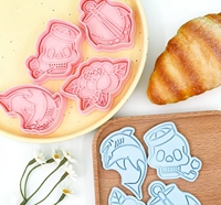 Cetakan Kue 3D Bentuk Hiu & Bunga, Stempel Embossing Tanah Liat DIY