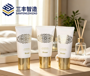 Tubo cosmético blanco con tapa electrochapada en oro metálico para mascarilla facial desprendible - Product Image 3