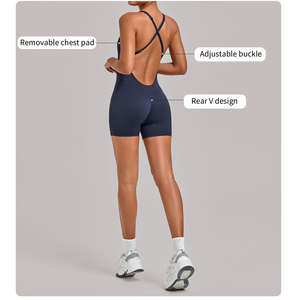 Nouvelle <span class=keywords><strong>combinaison</strong></span> de yoga personnalisée pour <span class=keywords><strong>femme</strong></span>, dos croisé, tenue de sport moulante, avec coussinets de poitrine amovibles, tenue de yoga une pièce pour la gym - Product Image 3