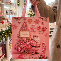 Sacs cadeaux en papier de Noël en stock avec impression couleur, pelliculage mat et poignées en corde de polyester pour emballage de fêtes