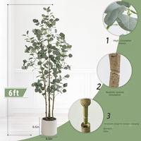 Tanaman Hias Eucalyptus Buatan dari Kain Sutra Eksklusif Impor, Pot Besar untuk Dekorasi Rumah, Pohon Uang