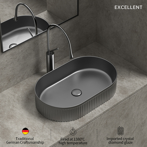 Lavabo <span class=keywords><strong>de</strong></span> Cerámica MUUPEG <span class=keywords><strong>de</strong></span> Diseño Moderno con Rayas Verticales, Ecológico, Fácil <span class=keywords><strong>de</strong></span> Limpiar, para Baños y <span class=keywords><strong>Villas</strong></span> - Product Image 4