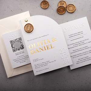 Tarjeta de Invitación Personalizada con Lámina Dorada en Forma de Medio <span class=keywords><strong>Arco</strong></span>, Invitaciones de Boda con Fecha Grabada, Juego de Invitaciones Elegantes para Fiesta de Matrimonio - Product Image 1