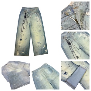 <span class=keywords><strong>Pantaloni</strong></span> da <span class=keywords><strong>donna</strong></span> in denim lavato con logo personalizzato, decorazioni spray, jeans oversize a gamba larga, stile streetwear, OEM/ODM - Product Image 5
