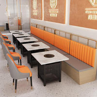 Ensemble de table et de chaises de restaurant occidental de luxe XZY OEM ODM, canapé en cuir orange-gris, restaurant de barbecue, restaurant de fondue, table en dalle de roche
