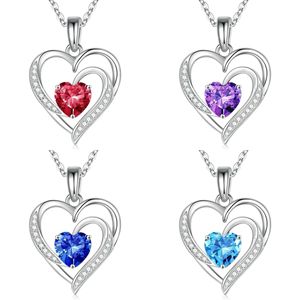 S925 plata esterlina en forma de corazón océano corazón completo Zirconia diamante colgante collar moda brillante joyería de moda para mujeres - Product Image 1