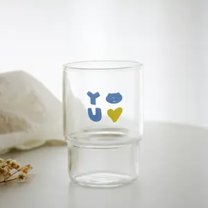 Vaso de agua de cristal de estilo coreano, estilo japonés, flores encantadoras, love you, barril de huevo, zumo de leche de borosilicato alto