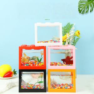 ตู้ปลาพลาสติกใสทรงสี่เหลี่ยมจัตุรัสขนาดเล็ก ดีไซน์สร้างสรรค์ รูปแบบบล็อกต่อ สำหรับตกแต่งห้องนั่งเล่นภายในบ้าน - Product Image 4