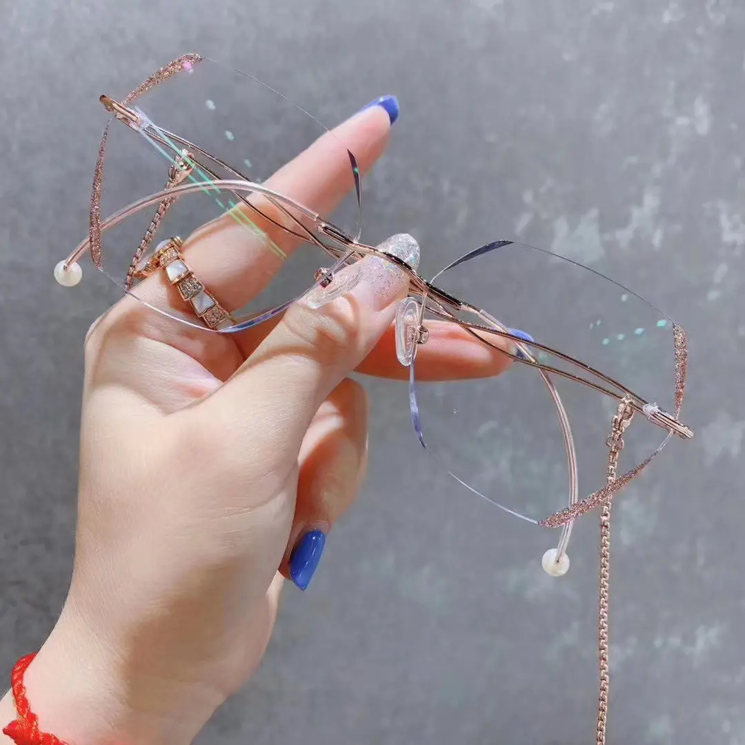 Gafas con borde de corte de diamante para mujer, montura de gafas ópticas con diamantes de imitación para Miopía