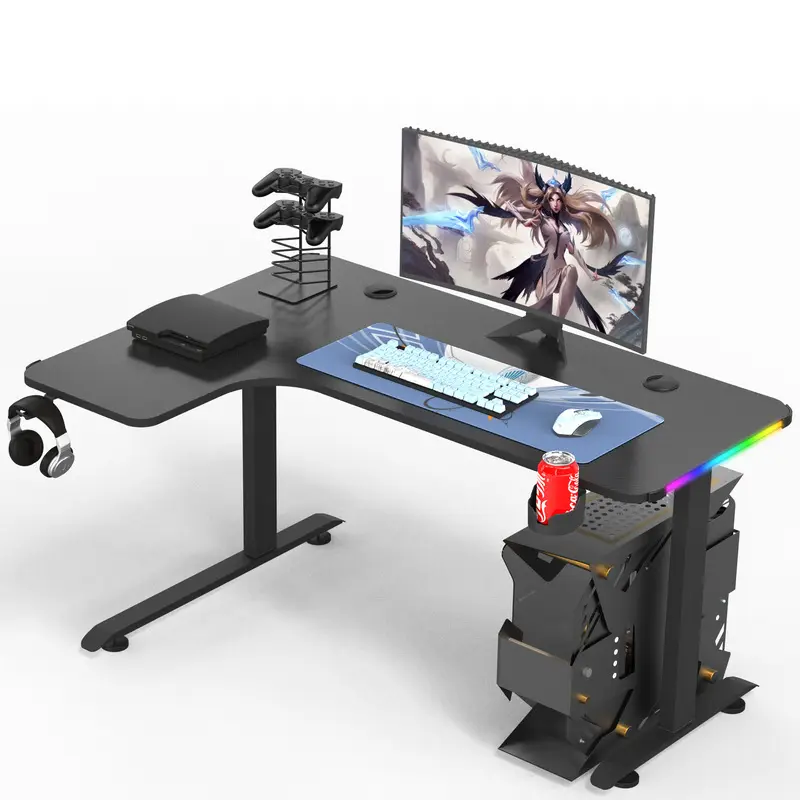 2022 Hot Sale L Shaped Gaming Desk For PC Modern Computer Desk RGB LED Light Office Gaming Desk Height Adjustable Table