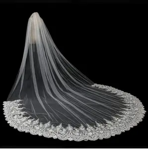 5 Meter Lange Wedding Veils Applique Bloemen Kralen Bridal Veils 0ne Layer Luxe