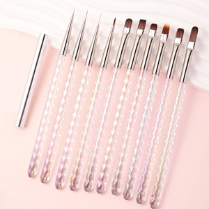 Sparkle Clear Hexagon Handle 6mm 9mm 12mm Nail Art Brush for Nails Liner 3D Gel <b>Builder</b> Flower Design Manicure Salon Brushes - Product Image 2