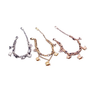 Wholesale Women's Vintage Fashion Chain & Link Stainless Steel Bangles with <b>Butterfly</b> Design Zircon Gold Plated for Trendy Gift - Product Image 1