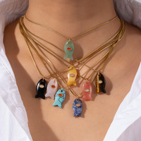 Qingyuan Collier pendentif poisson chrétien mignon avec zircon cubique glacé Pierre naturelle Turquoise Quartz Rose Style tendance