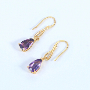 Gioielli Raffinati Orecchini Pendenti in <span class=keywords><strong>Oro</strong></span> Giallo 14K e Argento Sterling 925 con Gemme Naturali Granato Peridoto Cristallo Viola EI076-M - Product Image 4