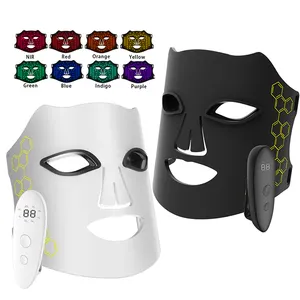 Masker Wajah silikon LED 8 warna, peralatan peremajaan kulit foton Anti Penuaan dan keriput untuk penggunaan di rumah