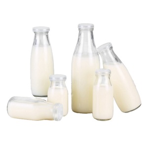 Wholesale <strong>200ml</strong> <strong>Milk</strong> Bottle 250ml 500ml Juice Glass Bottle for <strong>Milk</strong> 1000ml Round clear Beverageglass <strong>Milk</strong> Bottle with Cap - Product Image 1