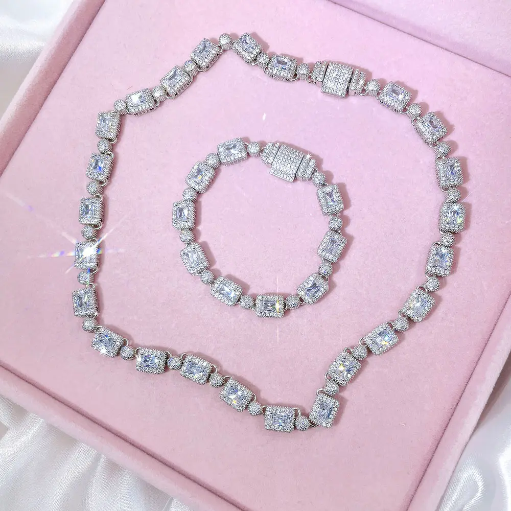 Foxi jewelry – ensemble de bijoux en zircon baguette blanche, plaqué or 18k pour femmes, vente en gros