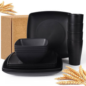 Square Bowl And Plate <b>Set</b> 16Pcs Black Plastic <b>Dinnerware</b> For Picnic Outdoor Use - Product Image 3
