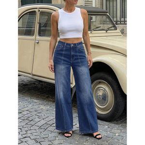Women's Wide Leg Baggy Jeans High Waisted Relaxed Fit <b>Stretch</b> <b>Denim</b> Pants With Front Seam Simple Fashion Style - Product Image 6