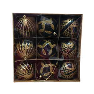 Juego de 9 bolas de plástico negras/doradas, diámetro 8 cm - Product Image 1