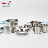 Ensemble de cuisine de camping Sus304, casseroles en acier inoxydable empilables, pour l'extérieur, logo personnalisé accepté, 9 pièces, corps et poignée en silicone