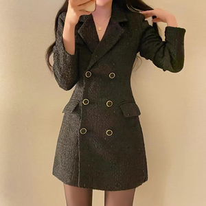 Z-1112 Vente en gros Nouvelle collection Automne 2026 Robe pour femme en tweed épais à manches longues, double boutonnage, cintrée, style élégant - Product Image 2