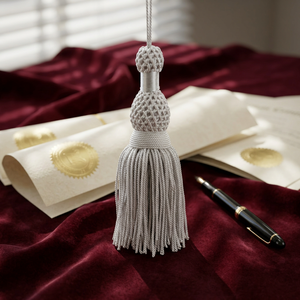 Wholesale Silver Bullion <b>Net</b> Tassels Passementerie Trimming High Quality Customized Handcrafted Metallic Silver Tassel Pectoral - Product Image 1