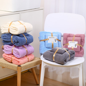 Ensemble de serviettes en polaire corail Carlota, serviettes de bain douces et absorbantes, pour usage domestique, pour adultes et enfants, serviette de plage, 360g, fibre de polyester - Product Image 2