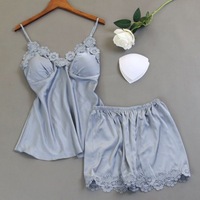 Neu Sexy Damen Satin-Nachtwäsche Spitze Seidendruck Camisole Shorts Dessous Unterwäsche Schlafanzug Damen Pyjamas Heiß