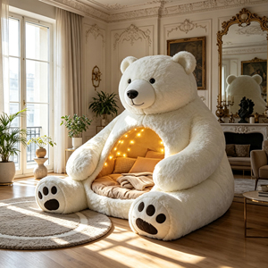 Canapé lounge fantaisie en forme d'ours, rembourré en peluche moelleuse, avec structure intérieure en fibre de verre et lumières LED chaudes, pour un espace de vie moderne à la maison - Product Image 2