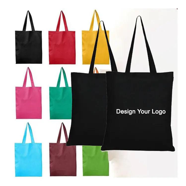 Wholesale Customised Cheap Thick Lined Sustainable Grocery Reusable Shopper Shopping Black Cloth Canvas Fabric Tote Bag
