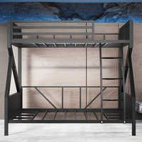 Lit superposé de jeu robuste en métal renforcé pour hôtel, dortoir et chambre – Lit mezzanine double avec design mère-enfant