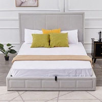 Conception de meubles de chambre à coucher, double reine, king size, couleur ivoire, imitation rembourré, élévateur à gaz, rangement, pouf, cadre de lit double